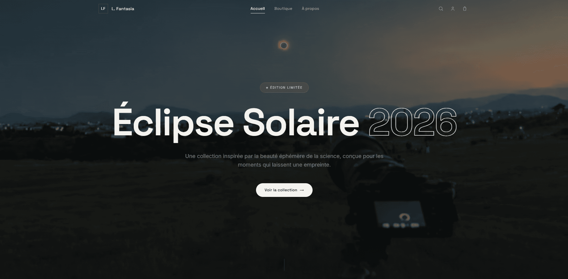 Eclipse — Hero section avec illustration et accroche.